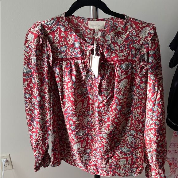 MELLODAY Red and White Floral Blouse - Picture 3 of 7